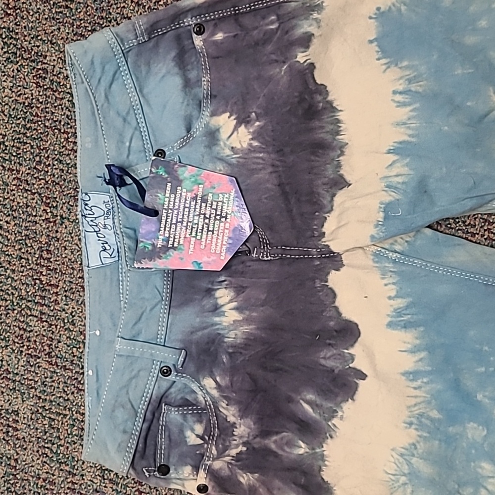 NWT Vintage Revolution by Revolt Blue and Cream Tie-Dye Pants - Picture 2 of 5